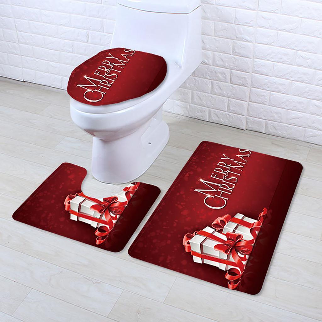 Рождественский ковер на пьедестале для ванной комнаты, крышка для унитаза, коврик для ванной, нескользящий коврик на пьедестале для душа, ванной комнаты