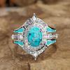 Fashion Retro Turquoise Crystal Ring for Women Bohemian Silver Color Rings Set Boho Jewelry 3 Pieces Set