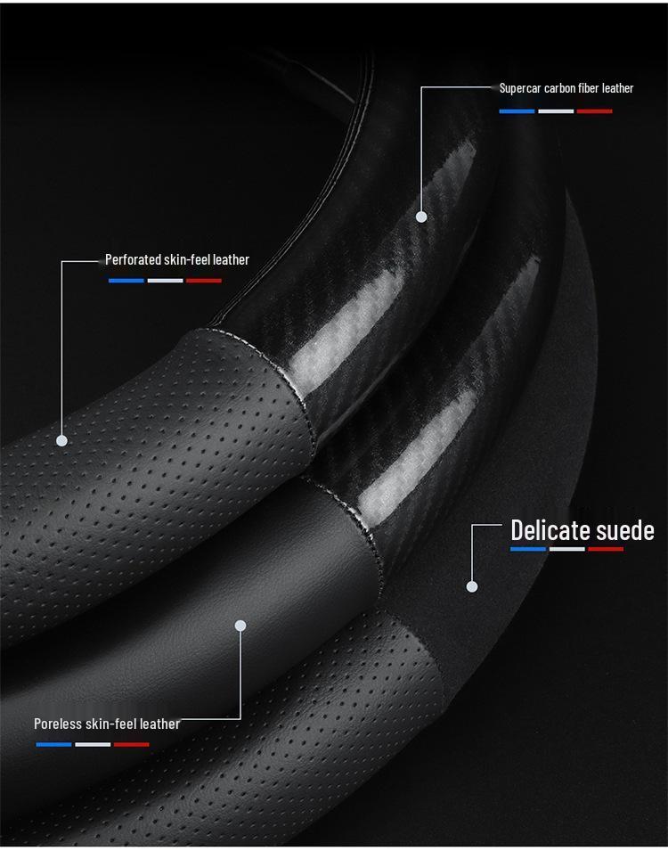 Roewe i5 (19-21) Steering Wheel Cover - Genuine Leather Suede, Four Seasons, Universal Fit, Carbon Fiber