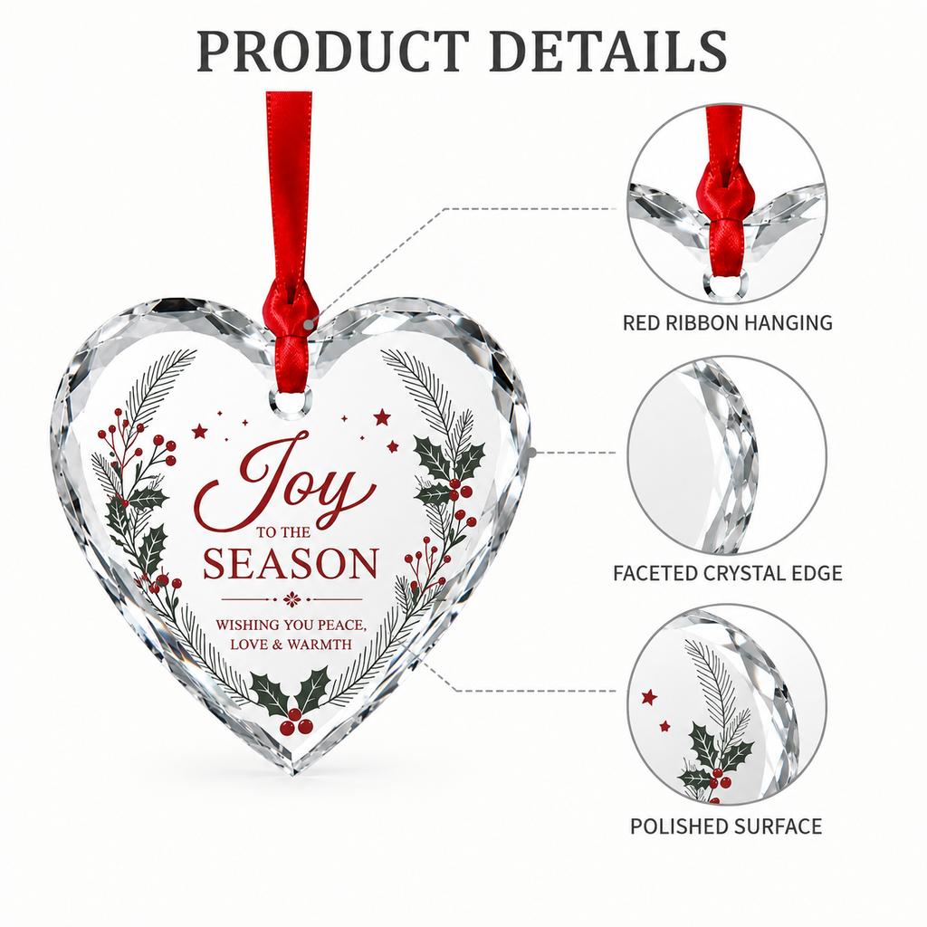 Custom Christmas Crystal Ornament Heart Shaped Hanging Glass Pendant Personalized Holiday Keepsake Gift