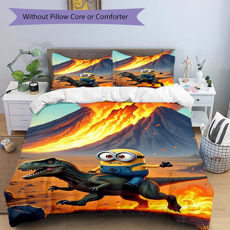 3pcs Minion, Dinosaur Bedding Set: Perfect for Bedroom or Guest Room. Soft and Comfortable with No Core Included yy251010194