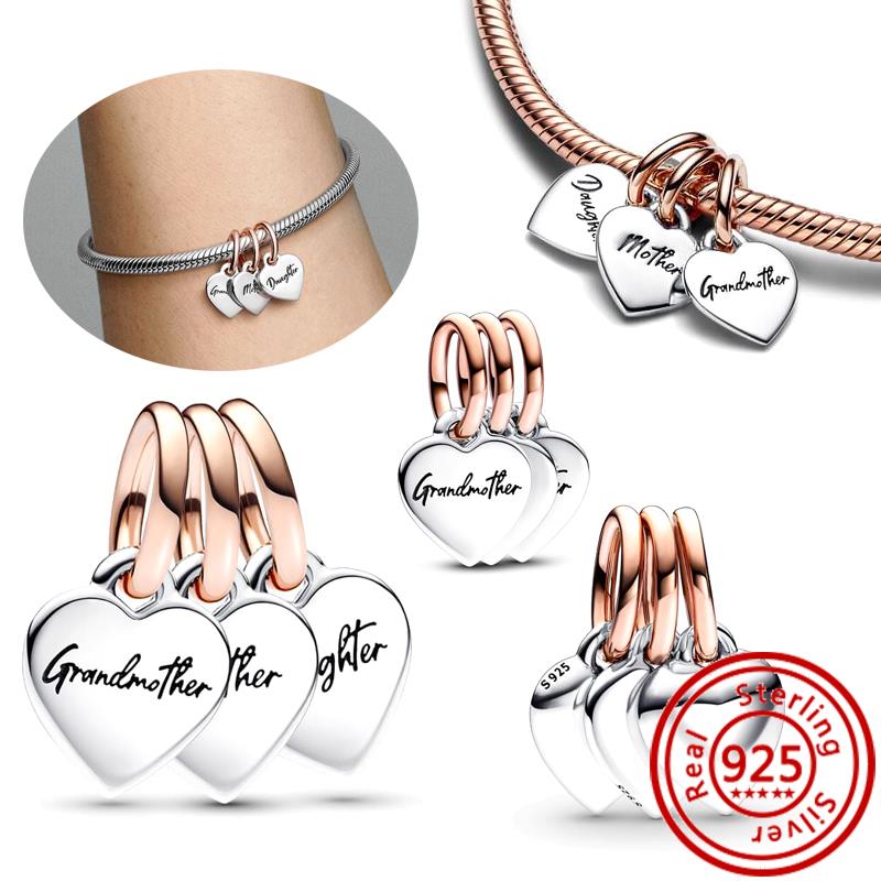 Подходит для оригинального браслета с шармами Pantaro 925 медь Двухцветное кольцо-сердце Мама Дерево Велосипед Звезда Замок Свеча Золотые бусины DIY Циркон