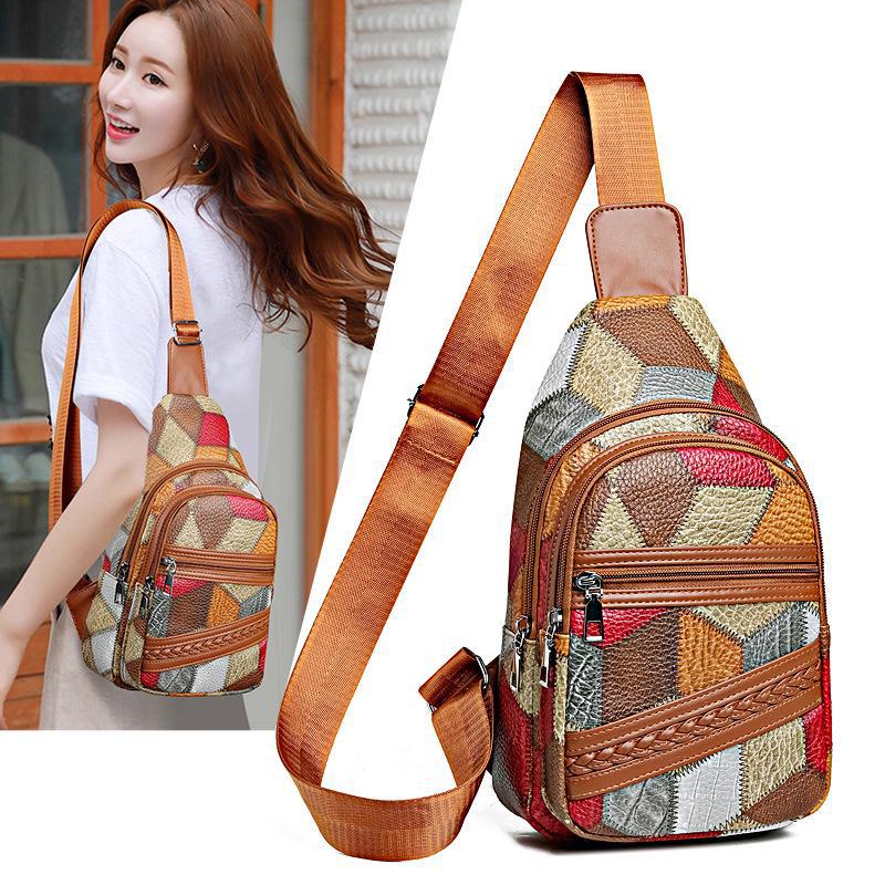 Модная женская универсальная сумка через плечо и на грудь - стильный контрастный кожаный маленький рюкзак