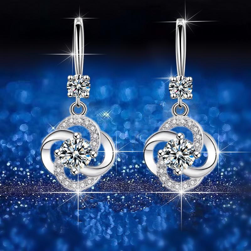 New Temperament Earrings Imitating S925 Silver Water Drop Zircon Medium and Long Four-leaf Clover Simple Earrings