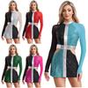 Women‘s 1960s Glitter Sequin Dress Long Sleeve Hollow Out Color Block Mini Sparkle Party Costume for Swinging Night Out
