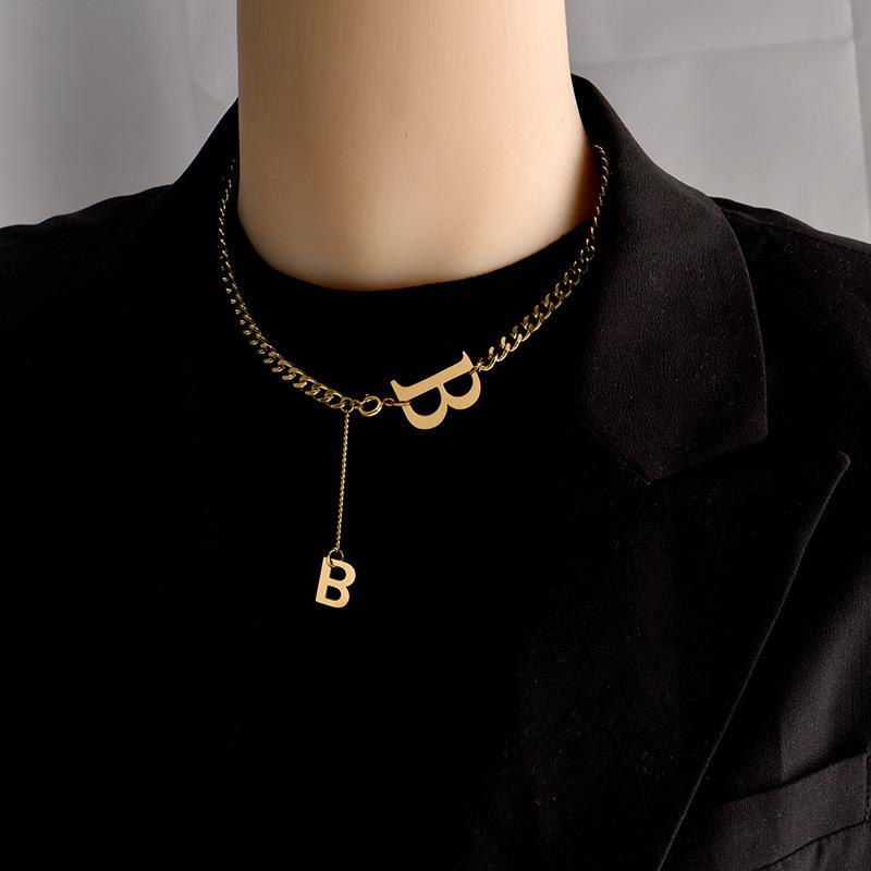 Fashion exaggeration B letter stainless steel necklace for women Gothic for hip hop girls collarbone chain
