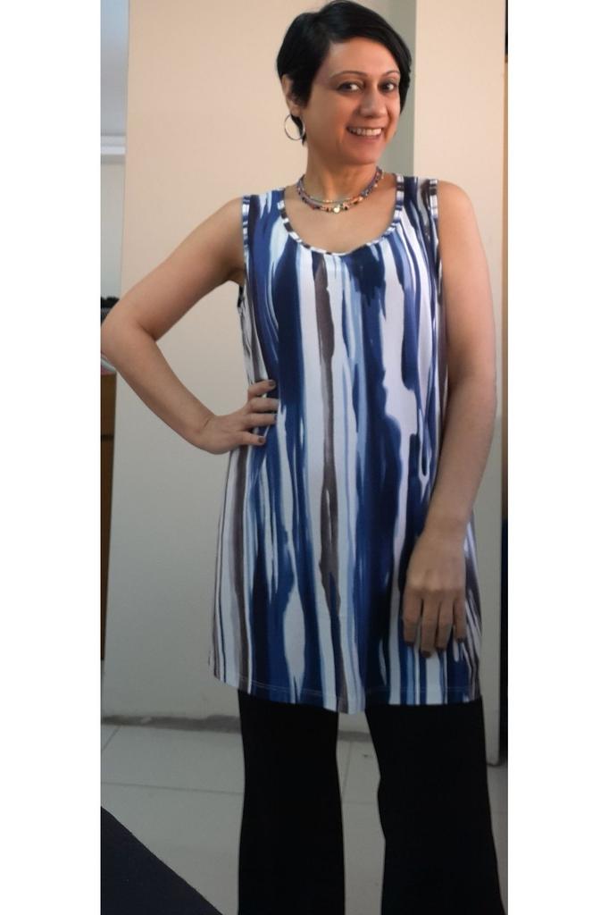 Women's Style Big Size T-Shirt Blue And White Colored Thick Strap Combed Cotton Viscose T-Shirt