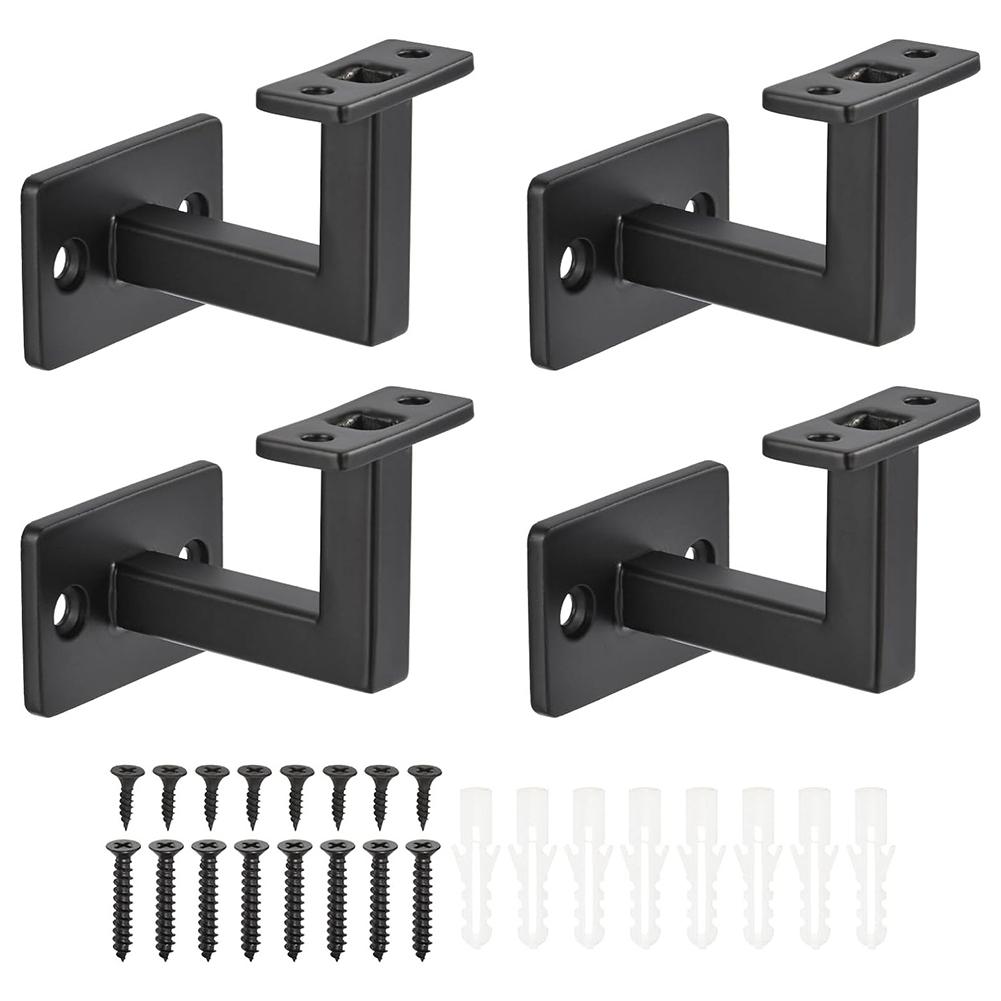 4 Piece Carbon Steel Stair Handrail Bracket Set Providing Secure Wall Support and Stability for Bannisters in Different Settings