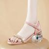 Fashion 2024 New Elegant French Style Transparent Crystal Thick Heel Women's Sandals High Heel Versatile Comfortable Summer Shoes