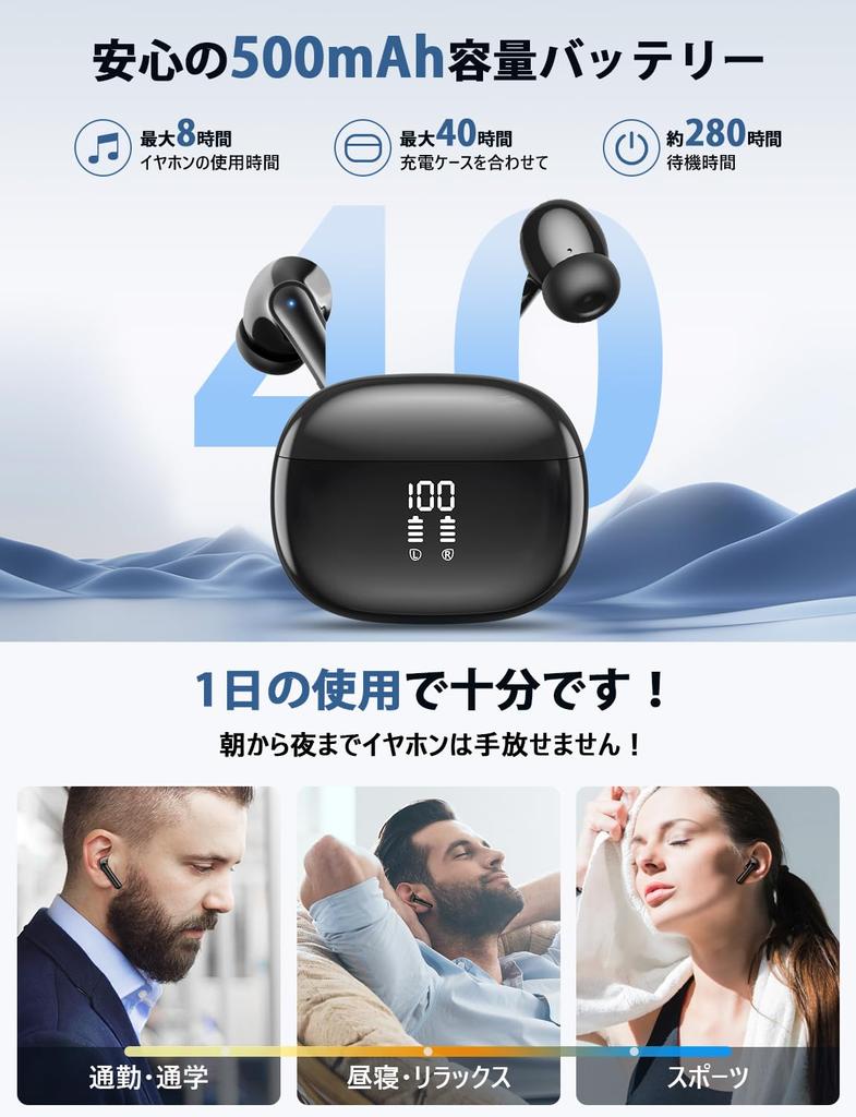 Wireless Bluetooth Earphones JGUG Numerical LED Display Display Binaural ENC Noise Cancellation Long Continuous Playback Automatic Pairing Complete