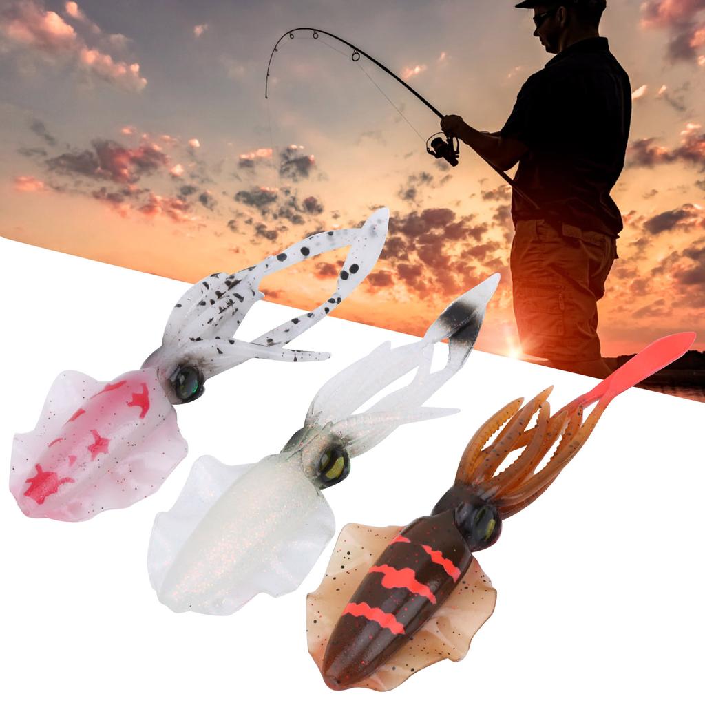 3PCS Simulation Artificial Squid Deep Sea Soft Lure Bait Sea Fishing Trolling Accessory