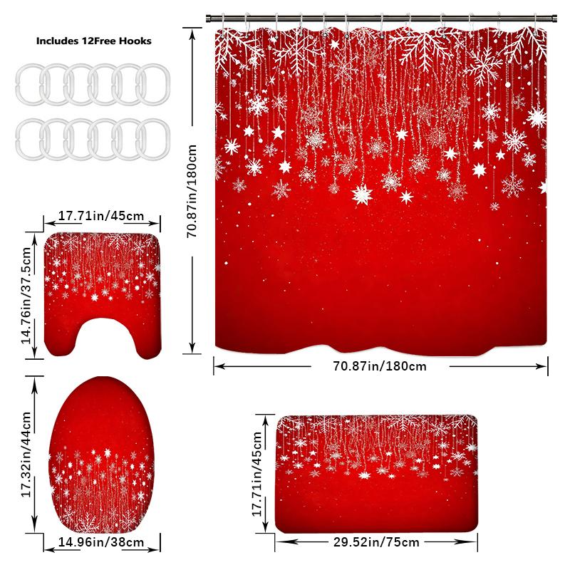 4PCS Shower Curtain Sets With Shower Curtain And Rugs Toilet Lid Rug U Shape Mat And Bath Mat Bathroom Set With 12 Hooks