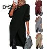 Women Fall Winter Dress Irregular Split Hem Knitted Loose Soft Thick Warm Long Sleeve Solid Color Mid Length Sweater Dress