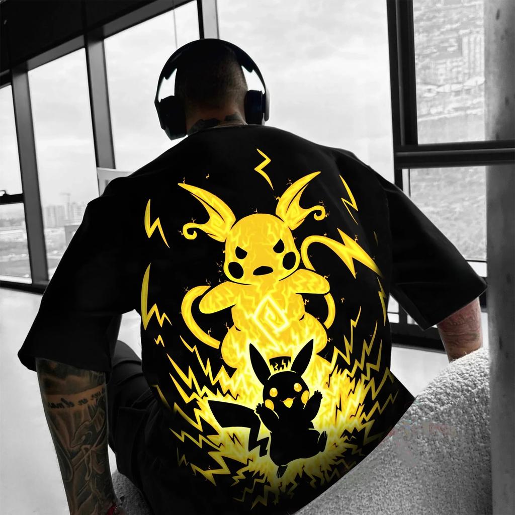 Pokémon Animation Derivatives Pattern Printing T-shirt Men's Women's 2025 Summer Oversize Loose Cotton Street Trend Brand Top