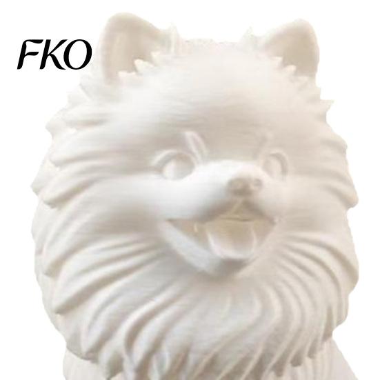 Simple Design Ornament 3D Printed Cute Pomeranian Dog Figurine, White Twisting Head Puppy Statue, Small Home Decor Desktop for Office Desk Decor,