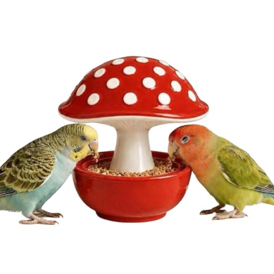 jijijing Mushroom Bird Feeding Bowl, No Mess Pet Cage Feeder, Covered Food or Water Bowl for Small Animals Budgie Cockatiel Hamster