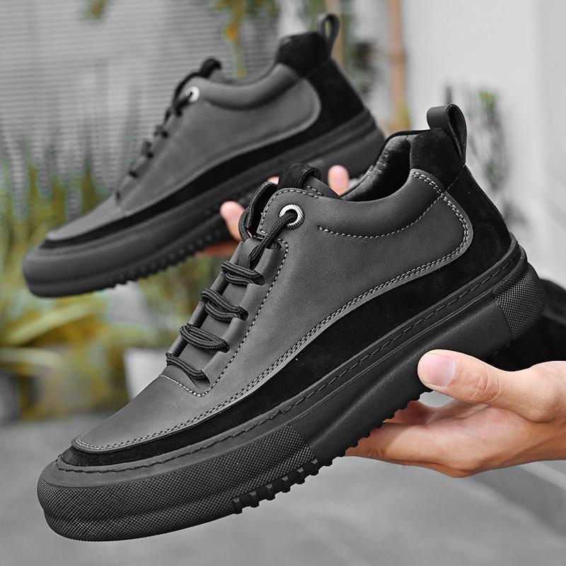 Men Casual Business Flat Shoes LaceUp New Leather Genuine Leather Ideal for Casual Occasions and Daily Matching