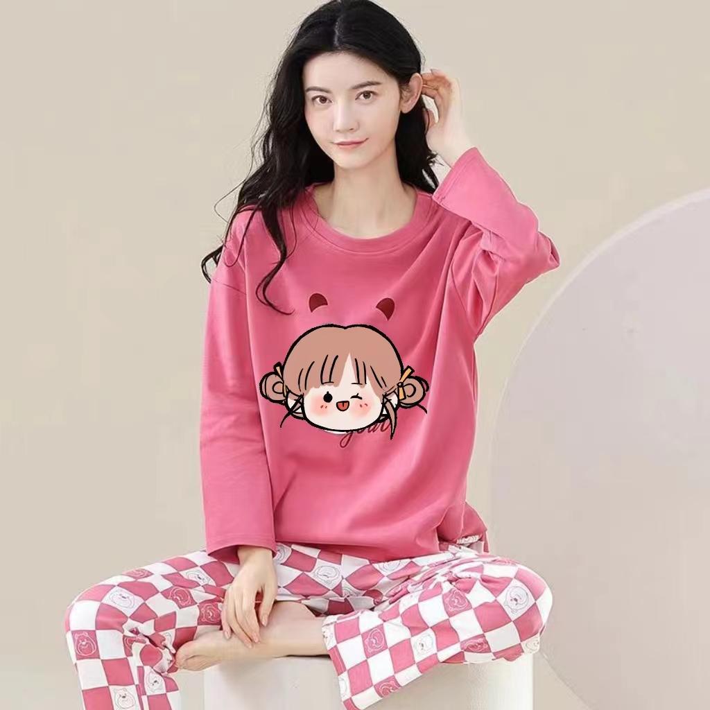 Пижамный комплект домашней одежды для женщин, весна и осень, большие размеры, с длинным рукавом, с рисунком, зимний, милый, студенческий комплект домашней одежды