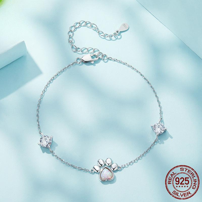 Новый изысканный опал S925 серебряный браслет ниша легкий роскошный стиль браслет с принтом кошачьей лапы ювелирный подарок