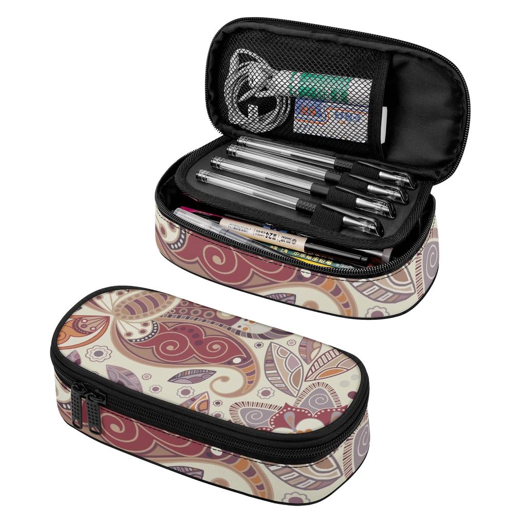 Pencil Bag Neat Design Strong Polyester Fabric Smooth Zipper with Main Compartment Mesh Pocket and Pen Slots for Students
