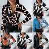 Women Fashion Shirt Vintage Autumn Shirt Print Blouse Casual V-neck Long Sleeve Shirt  Blouse
