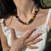 Summer Romantic Universe Natural Stone Blue Yellow Green Red Agate Beaded Necklace Vacation Wind Color Clavicle Chain 984