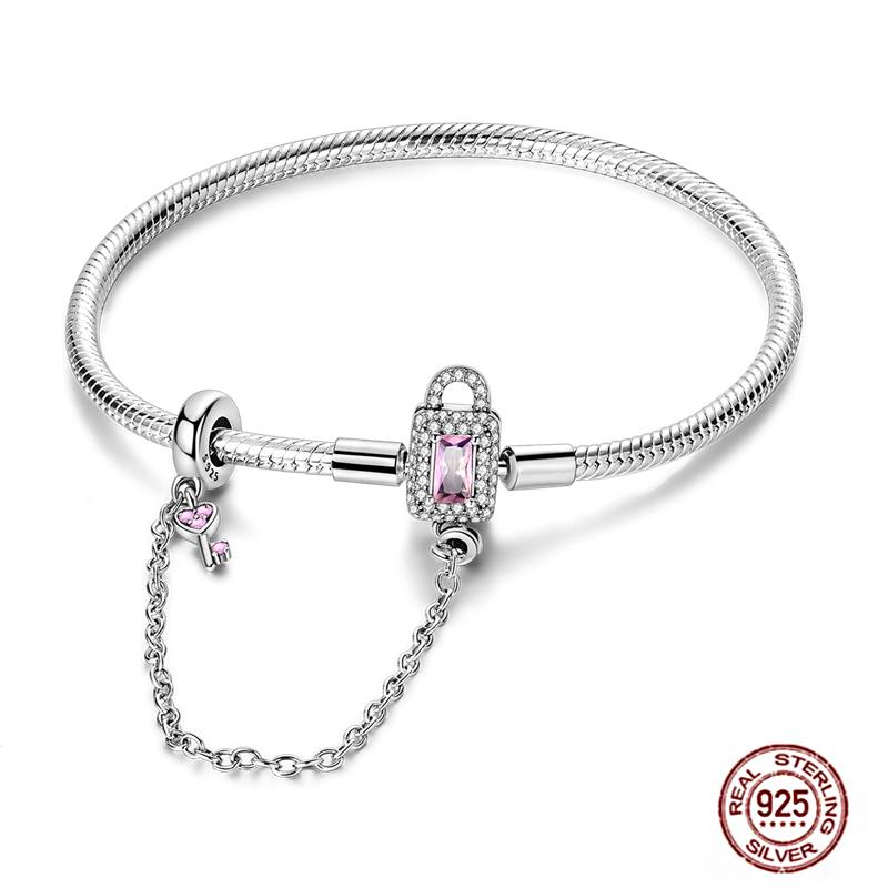 17-20CM Star Moon Bracelet 925 Copper Pink Heart Clover Charms Snake Chain Luminous Bracelet For Women DIY Birthday Zircon Gift