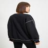 Black Bedspread Stitched Basic Thick Fleece Knitted Sweatshirt