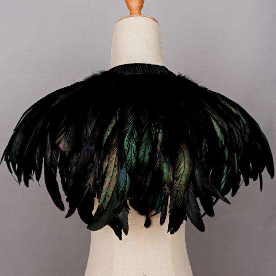 Женская черная накидка-шаль из перьев, готический пелерин-болеро из перьев, пончо с воротником, костюм ведьмы для косплея на Хэллоуин, карнавал