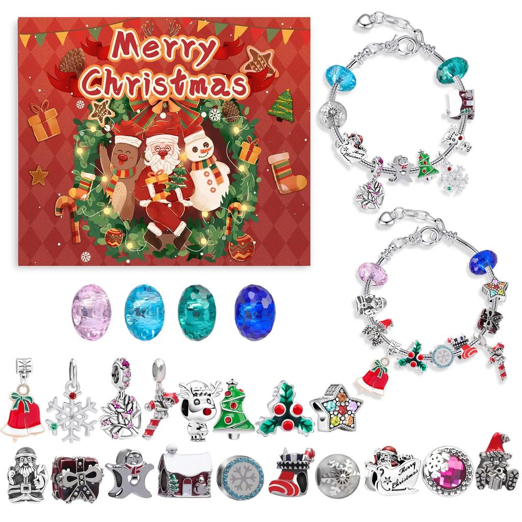 Surprise Blind Box Kit 24 Countdown Calendar Advent Christmas Charms Bracelet Kit DO IT YOURSELF Creativity Ornaments Christmas Child Gifts