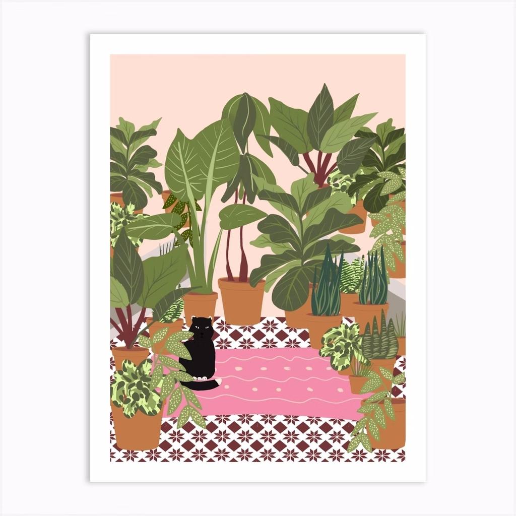 Boho Art Черный Кот Тропические Растения Плакат Холст Картина Милое Животное Скандинавская Настенная Картина Для Современной Гостиной Домашнего Декора