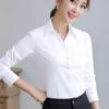 Women's V-neck Long-Sleeve Professional Work Shirt for Spring and Summer - Plus Size, Korean Style, Formal White Blouse