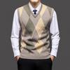 Осенний Зимний Вязаный Жилет Мужской Мода Ромбы V-образный Вырез Smart Casual Без Рукавов Вязаный Свитер Мужской Облегающий Теплый Жилет-Свитер