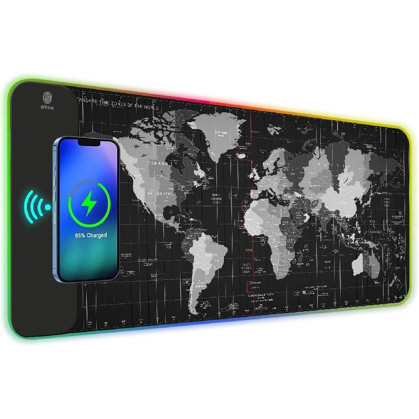 AIMSA Wireless Charging RGB Gaming Mouse Pad 15W, Extended LED Desk Mat Protector 800x300x4MM, 14 Light Modes Extra Large Mousepad Non-Slip Rubber