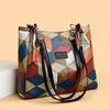 Large Capacity Women's Vintage Tote Bag, Faux Leather Shoulder Bag with Geometric Design for Summer Beach, Versatile Fashion Accessory