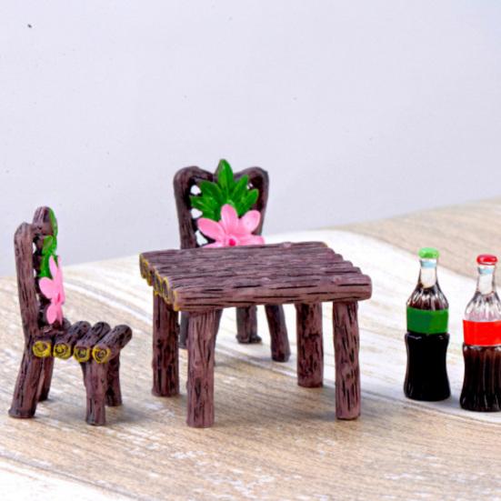 2/3Pcs Mini Table Chair DIY Craft Garden Landscape Flowers Plants Decor Ornament