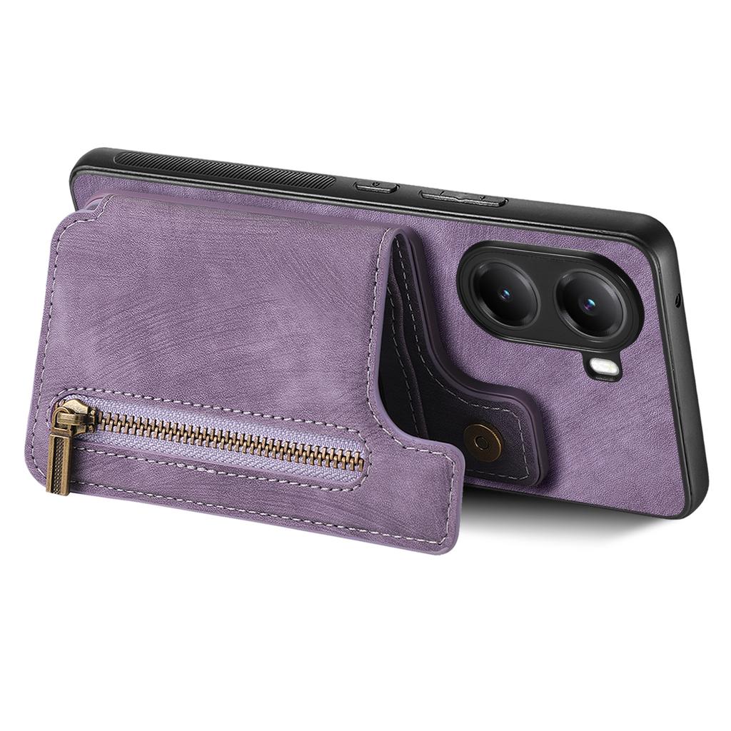 Чехол для Xiaomi Poco X7 Pro 5G/Xiaomi Redmi Turbo 4 5G с карманом для карт на молнии, ретро кожаный чехол из ТПУ для телефона