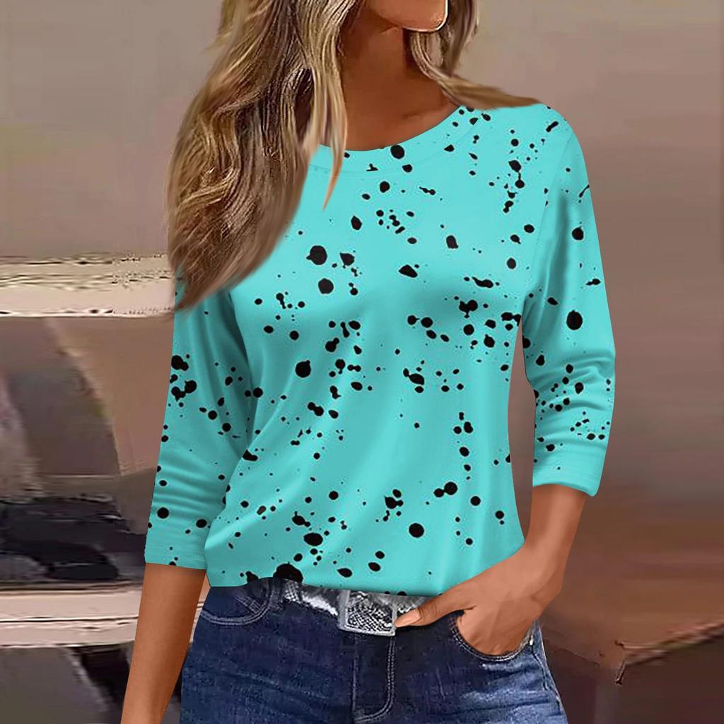 3/4 Length Sleeve Womens Tops Floral Print Vintage Fashion Casual Loose With Round Neck Plus Size Shirts