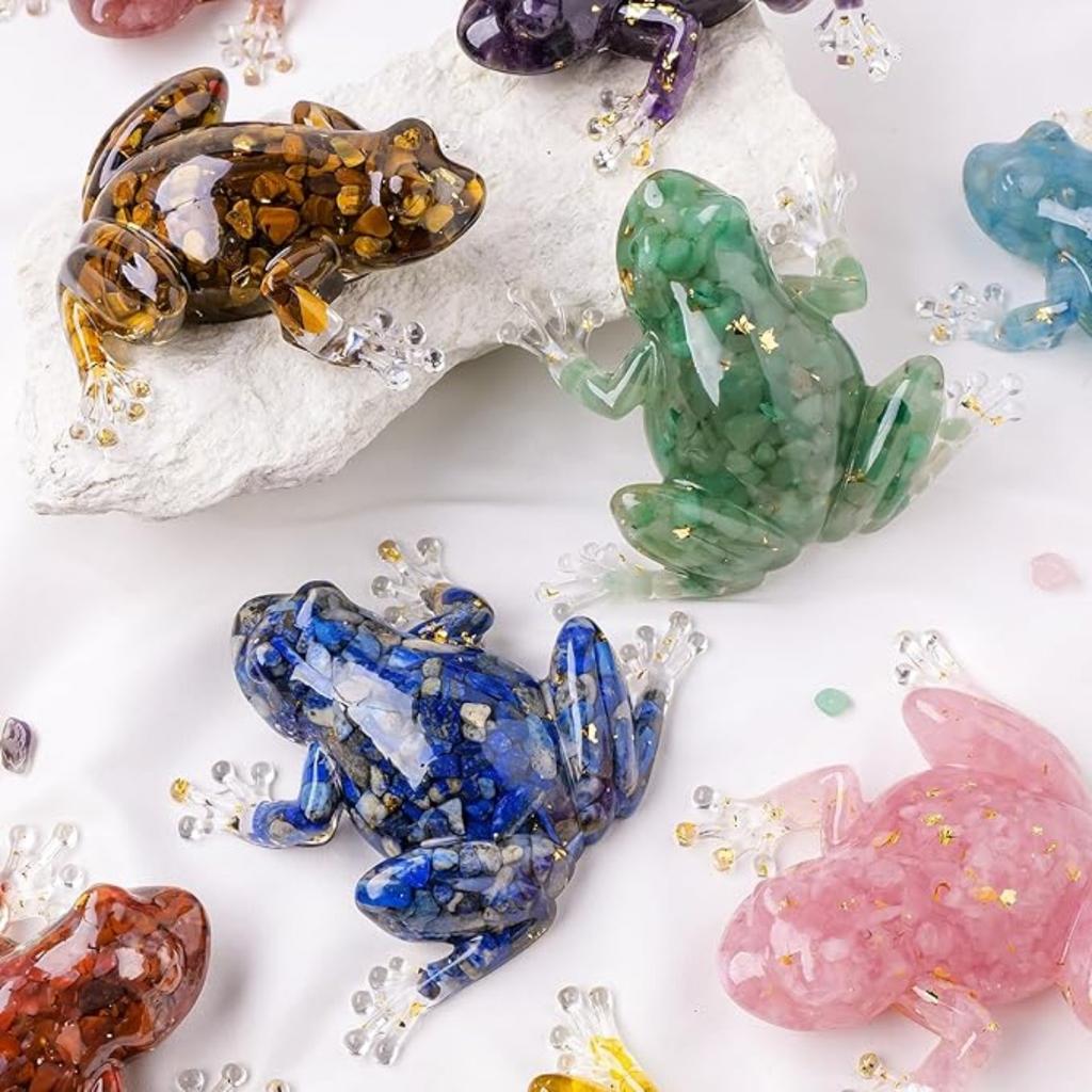 Natural Crystal Gravel Resin Frog Figurines - Healing Zen Decor for Fishbowl, Aquarium & Home, Handmade Frog Statues Collection, Spiritual Gift