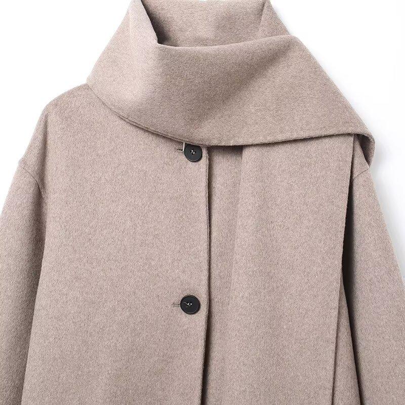 Women's Fashion Casual Wool Blend Scarf Short Coat