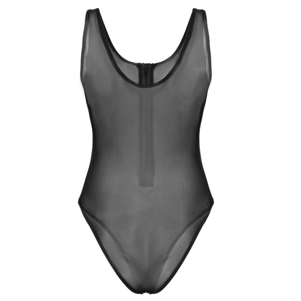 Womens One-Piece Sleeveless Front Zippered High Cut Thong Teddy Lingerie Leotard Bodysuit