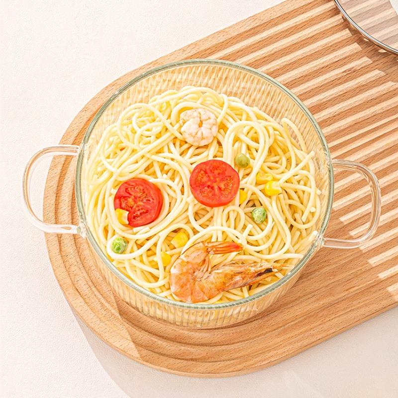 Стеклянная кастрюля для супа, устойчивая к высоким температурам, с крышкой, с двумя ручками, прозрачная боросиликатная индукционная кухонная сковорода