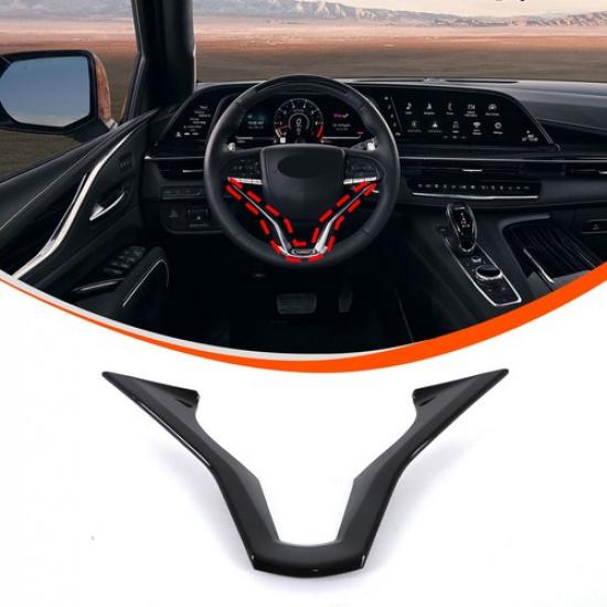 Glossy Piano Black ABS Steering Wheel V-Frame Trim For Cadillac Escalade -23