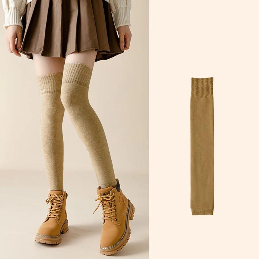 Новые зимние носки выше колена для женщин, черные, хаки, теплые длинные гетры, термобелье, высокие носки с манжетами, длинные носки