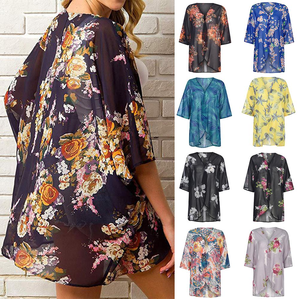 Женская шаль с гавайским принтом, летняя пляжная накидка на бикини, морская праздничная модная солнцезащитная рубашка с принтом, S-2XL