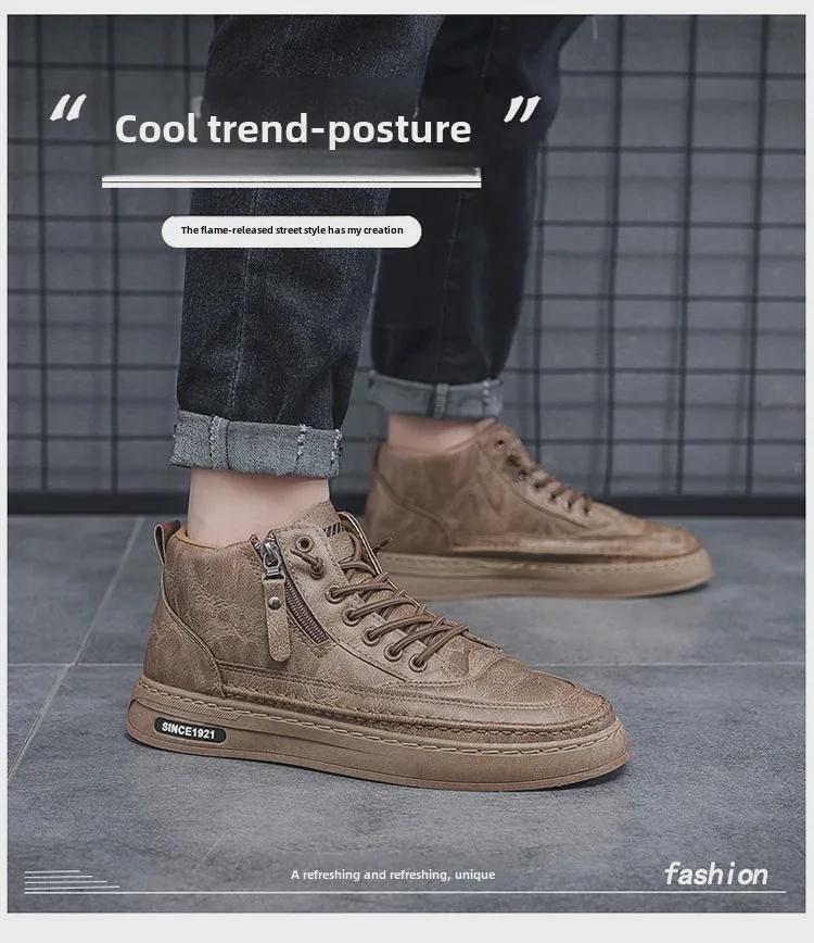 Мужские зимние бархатные высокие ботинки Martin — модная универсальная повседневная обувь из кожи на толстой подошве из теплого хлопка