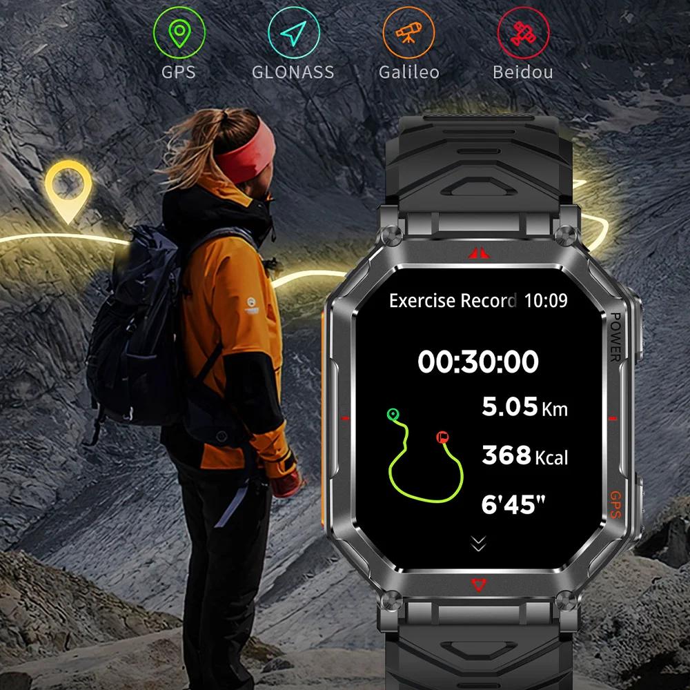 New Smart Watch GPS Sports Men Compass LED Flashlight Altimeter Barometer Bluetooth Call 3ATM Waterproof AMOLED Screen Smartwatch 450mAh