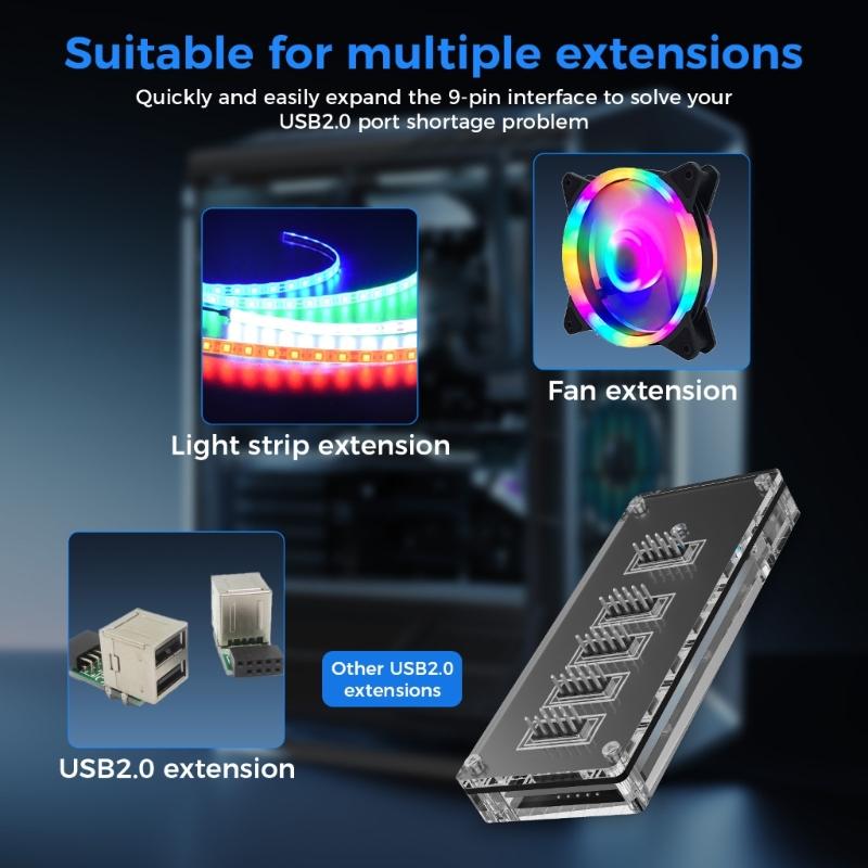 9-контактные USB-хабы Разъемы USB-разветвитель 1 к 4 USB2.0 9-контактная плата-разъем + кабель 50 см для водяного охлаждения для светодиодного вентилятора
