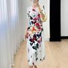 Новая летняя корейская версия, высококачественное темпераментное платье с принтом, женское тонкое плиссированное длинное платье в стиле ретро в стиле ретро