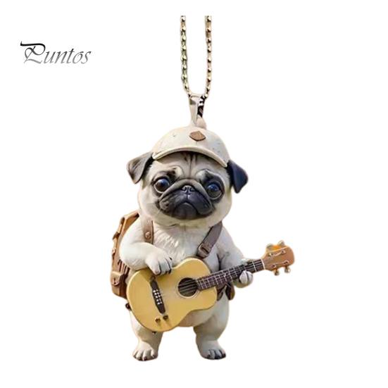 Гитара Собака Акриловые подвесные украшения для дома, комнатная рождественская елка, зеркало заднего вида автомобиля, 2D, плоский мопс, щенок, подвесное украшение, мультяшное животное, подвеска